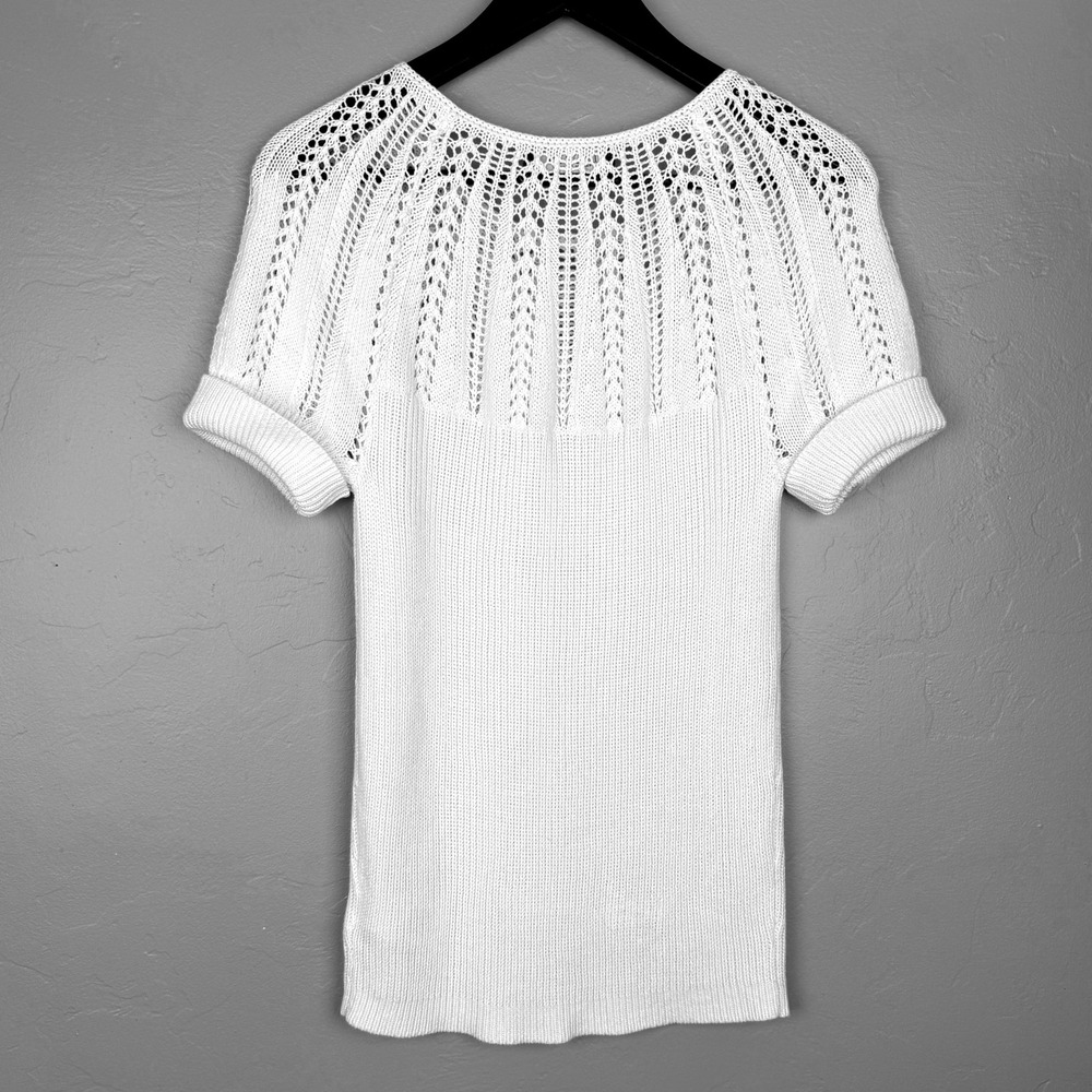 NEW Lauren Ralph Lauren Size M White‎ Knit Short Sleeve Sweater Top Classic Chic - Picture 3 of 7